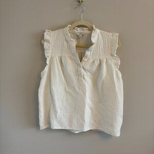 J.Crew Factory Gauze Smocked Ruffle-Neck Top – Cream – Size L